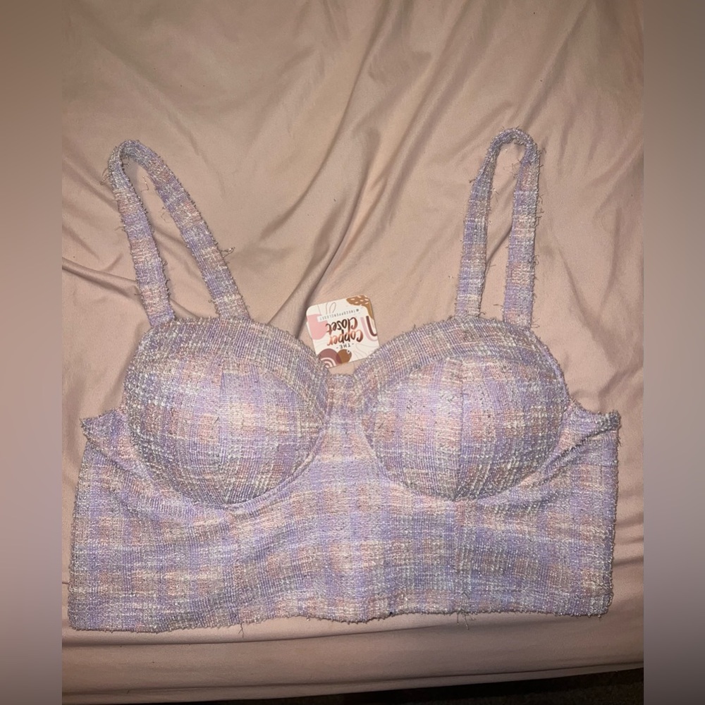 New sparkly crop top from Copper Closet - pink & purple